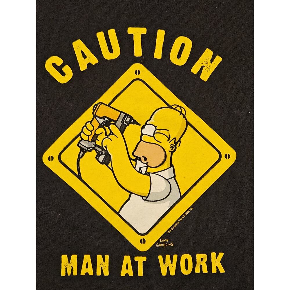 Vintage Homer Simpson “Caution Man At Work” Mens T-Shirt Size L Large 2006 Fox